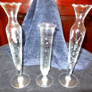 Blown and Pressed Glass Bud Vases Set of 3 Vintage '70s